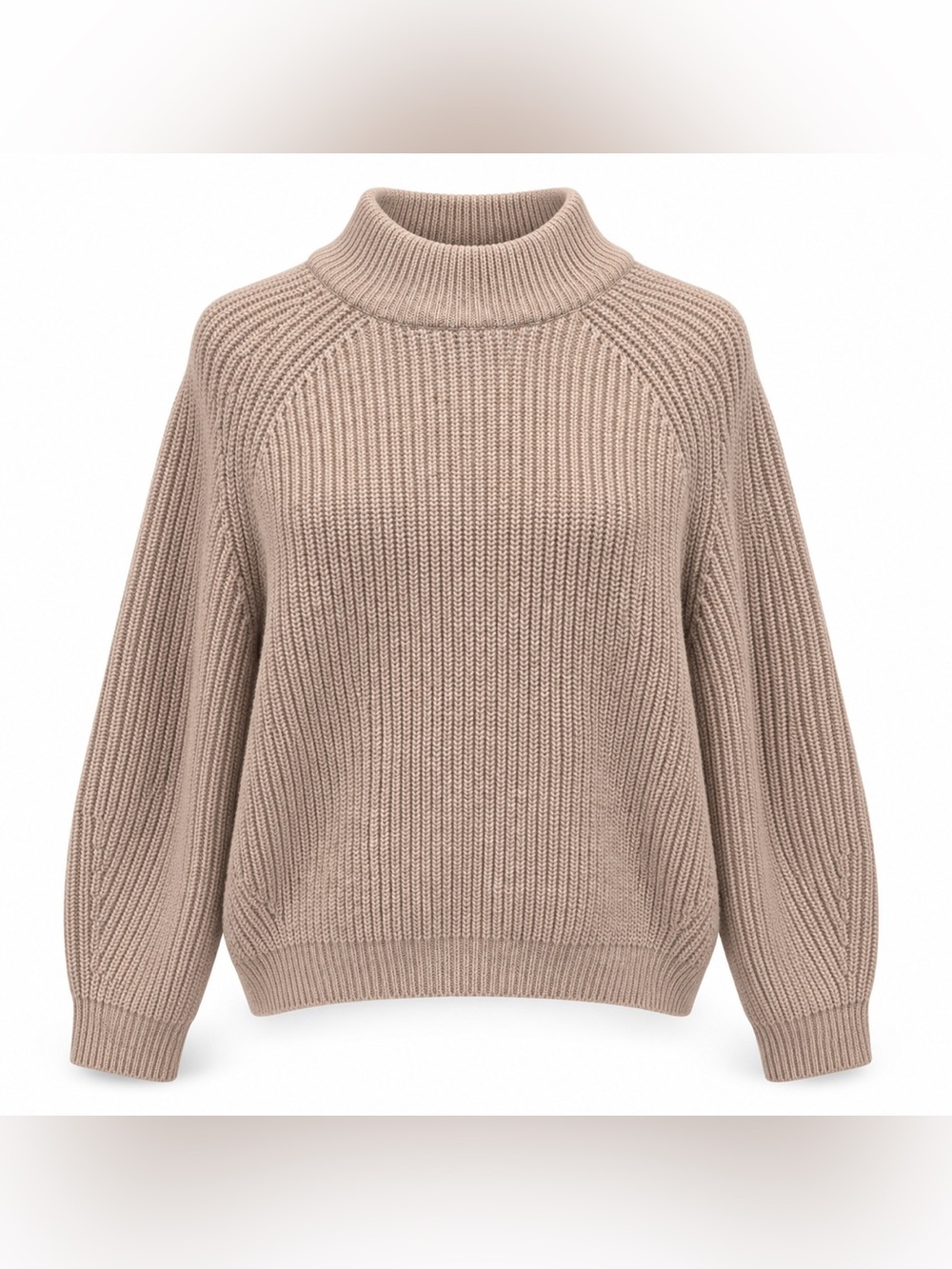 H&M Beige Ribbed Turtleneck Sweater Small Oversized Relaxed Knit